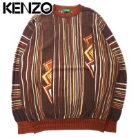 KENZO GOLF 90年代 総柄 ニット セーター 3 ブラウン コットン ワンポイントロゴ刺繍 日本製 | Vintage.City 古着屋、古着コーデ情報を発信