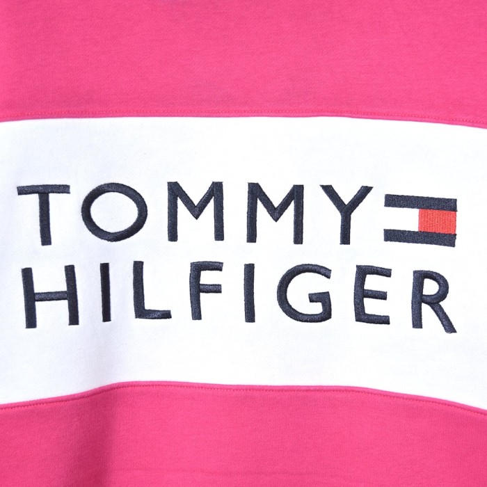 トミーヒルフィガー スウェットシャツ 刺繍ロゴプリント ピンク×ホワイト トレーナー TOMMY HILFIGER サイズM 古着 @CF0768 | Vintage.City 古着屋、古着コーデ情報を発信