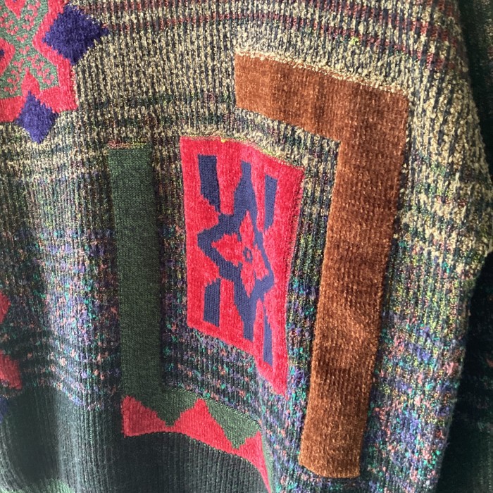 Made in Italy Khaki three-dimensional knit sweater | Vintage.City 古着屋、古着コーデ情報を発信