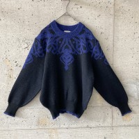 Black x blue pattern knit | Vintage.City 古着屋、古着コーデ情報を発信