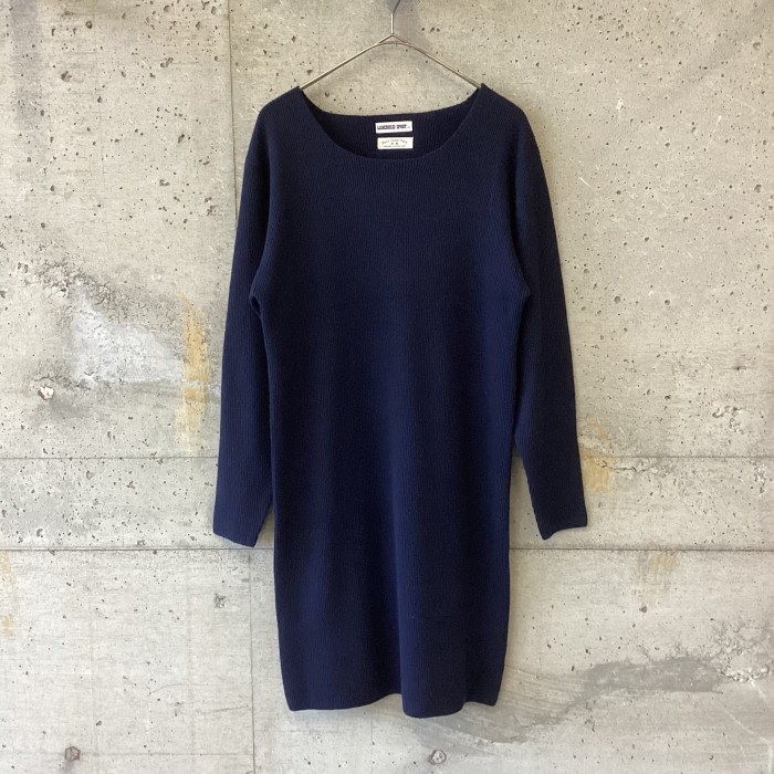 navy blue knit dress with muffler | Vintage.City 古着屋、古着コーデ情報を発信