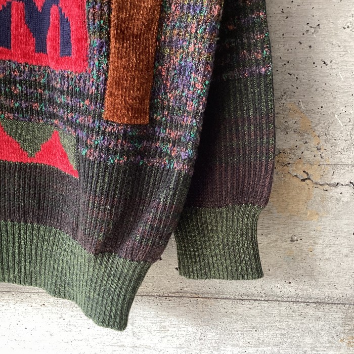 Made in Italy Khaki three-dimensional knit sweater | Vintage.City 古着屋、古着コーデ情報を発信