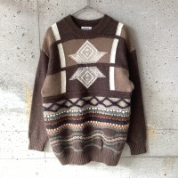 brown three-dimensional knitted sweater | Vintage.City 古着屋、古着コーデ情報を発信