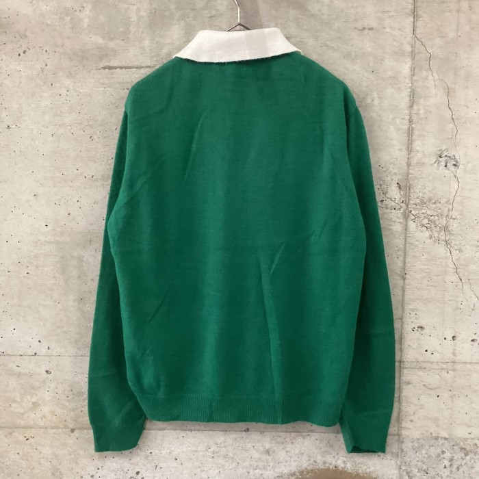 white collar green polo knit | Vintage.City 古着屋、古着コーデ情報を発信