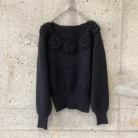 Black knit with floral motif | Vintage.City 古着屋、古着コーデ情報を発信