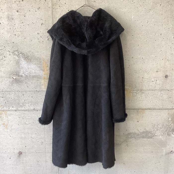 Made in Italy Black punching shearling long coat | Vintage.City 古着屋、古着コーデ情報を発信