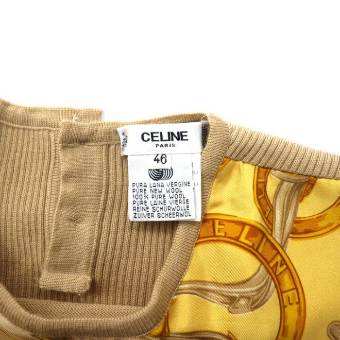 CELINE シルク切り替え ニット セーター 46 ベージュ ウール スカーフ柄 イタリア製 | Vintage.City 古着屋、古着コーデ情報を発信