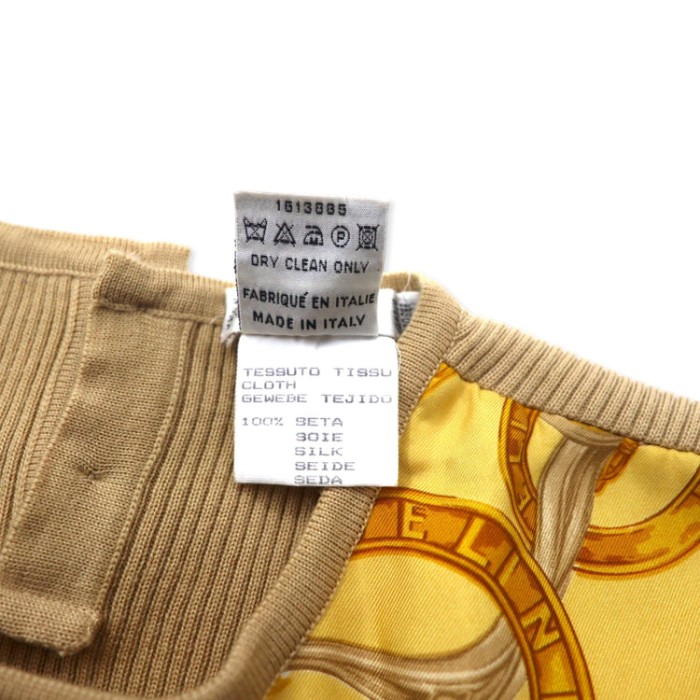 CELINE シルク切り替え ニット セーター 46 ベージュ ウール スカーフ柄 イタリア製 | Vintage.City 古着屋、古着コーデ情報を発信