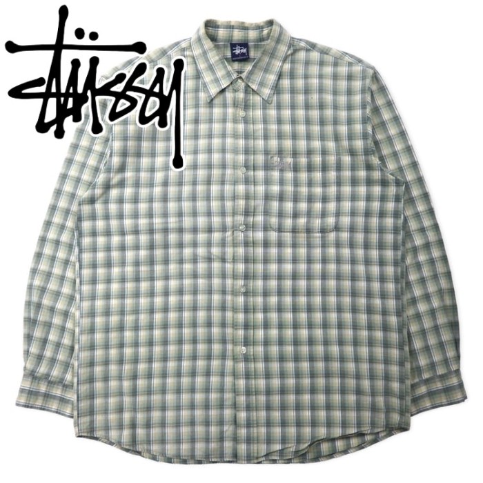 Stussy 90年代 オールドステューシー チェックシャツ L グリーン