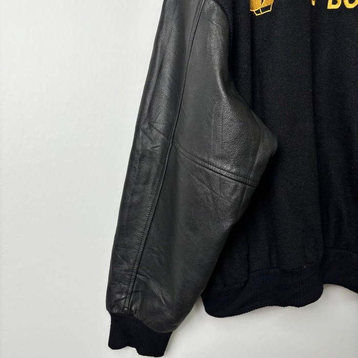 90s カナダ製 袖レザー 襟レザー 刺繍 スタジャン 黒金 2XL S1702 | Vintage.City 古着屋、古着コーデ情報を発信