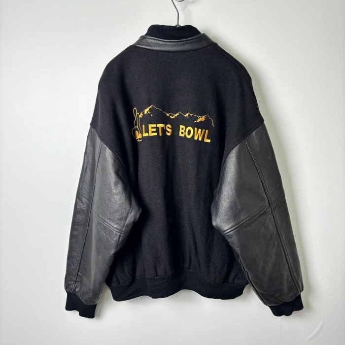 90s カナダ製 袖レザー 襟レザー 刺繍 スタジャン 黒金 2XL S1702 | Vintage.City 古着屋、古着コーデ情報を発信