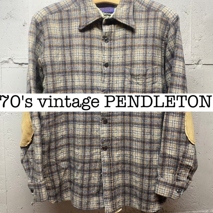 70s vintage ペンドルトン ウールシャツ チェック エルボーパッチ付き