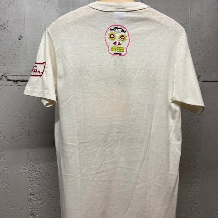 80s vintage Russell athletic 刺繍 メキシカンスカル　Tシャツ　 シングルステッチ ホワイト TS104 | Vintage.City 古着屋、古着コーデ情報を発信