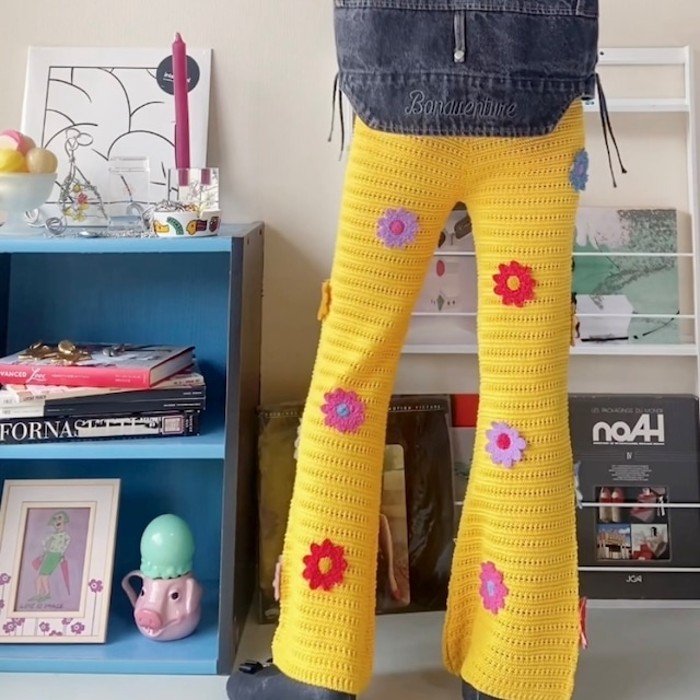 yellow knit flowers pants | Vintage.City 古着屋、古着コーデ情報を発信