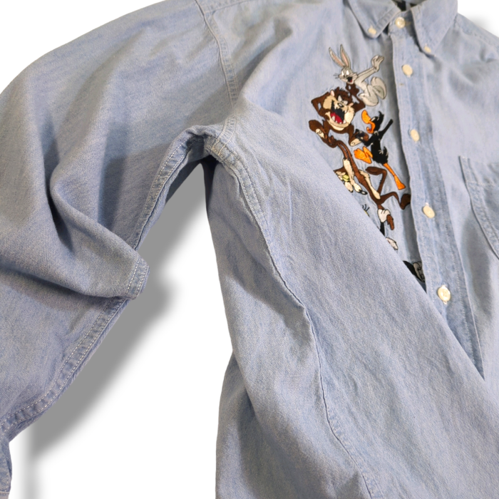 [006]90s ワーナーブラザーズ ルーニー・テューンズ 刺繍コットンシャツ S | Vintage.City 빈티지숍, 빈티지 코디 정보