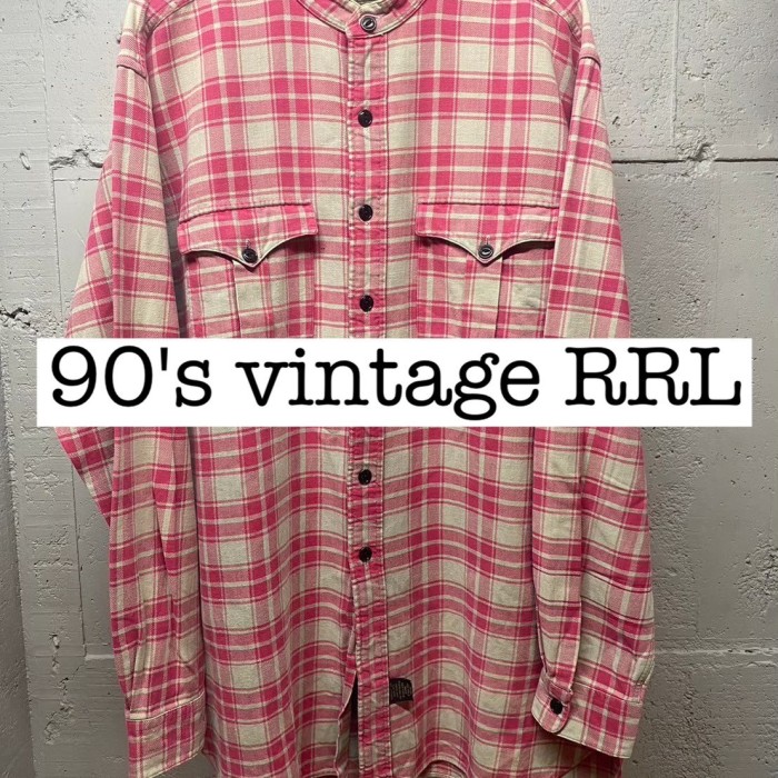 90s vintage RRL チェックノーカラーシャツ　猫目ボタン　三つ星タグ  SS032 | Vintage.City 빈티지숍, 빈티지 코디 정보