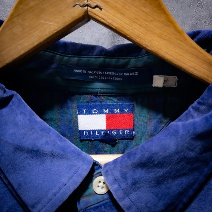 “天鵞絨青” Tommy Hilfiger beautiful blue-purple velour shirts | Vintage.City 古着屋、古着コーデ情報を発信