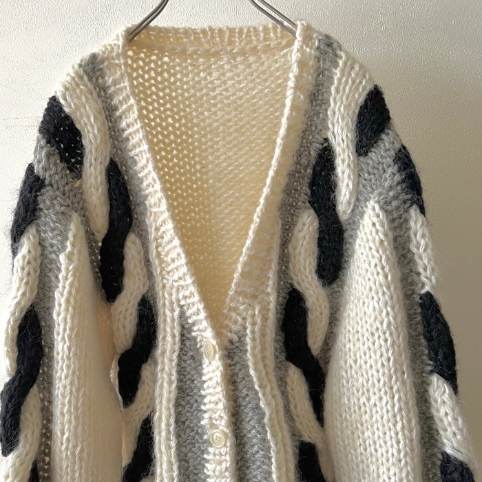 Old 3D-Design Knit Cardigan | Vintage.City 古着屋、古着コーデ情報を発信
