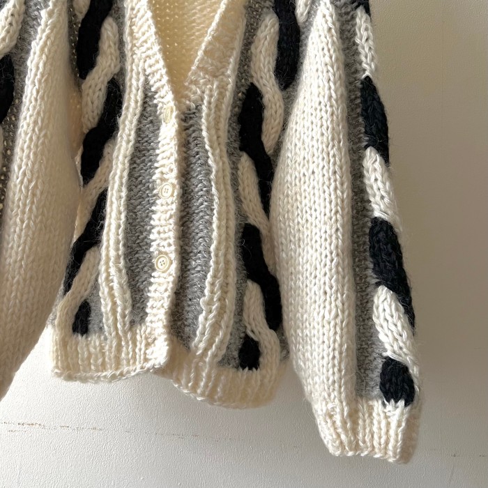 Old 3D-Design Knit Cardigan | Vintage.City 古着屋、古着コーデ情報を発信