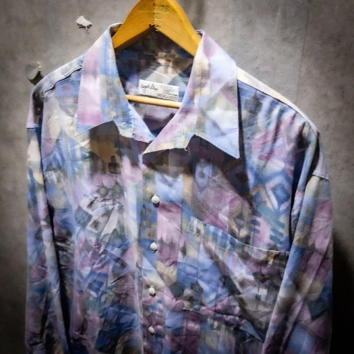 “幾何舞踏” 80s-90s Poly-cotton geometric abstraction pattern l/s shirt | Vintage.City 古着屋、古着コーデ情報を発信