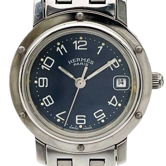 HERMES エルメス レディース腕時計 クリッパー QZ デイト SS シルバー ネイビー文字盤 CL4.210 | Vintage.City 빈티지숍, 빈티지 코디 정보