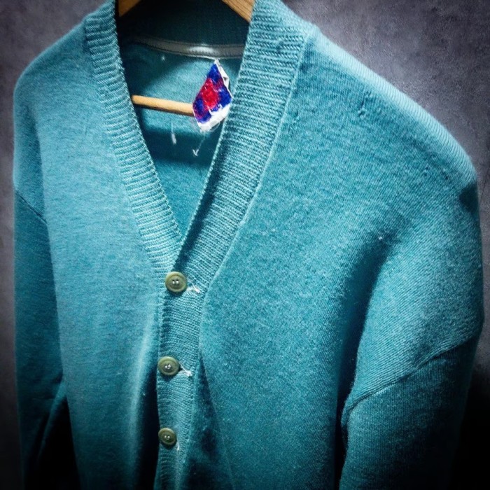 “華碧古編” 50s campus Tiffany Blue wool cardigan, destroyed style | Vintage.City 빈티지숍, 빈티지 코디 정보