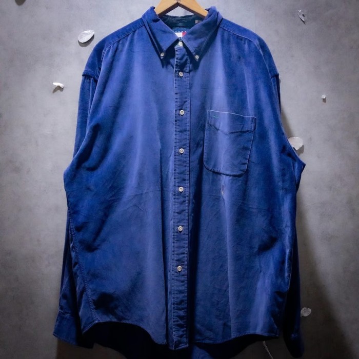 “天鵞絨青” Tommy Hilfiger beautiful blue-purple velour shirts | Vintage.City 古着屋、古着コーデ情報を発信