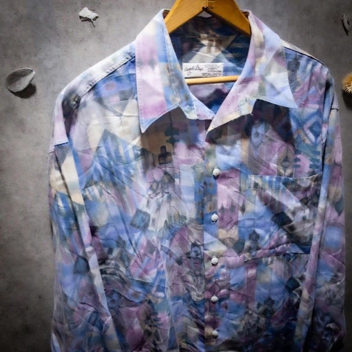 “幾何舞踏” 80s-90s Poly-cotton geometric abstraction pattern l/s shirt | Vintage.City 古着屋、古着コーデ情報を発信