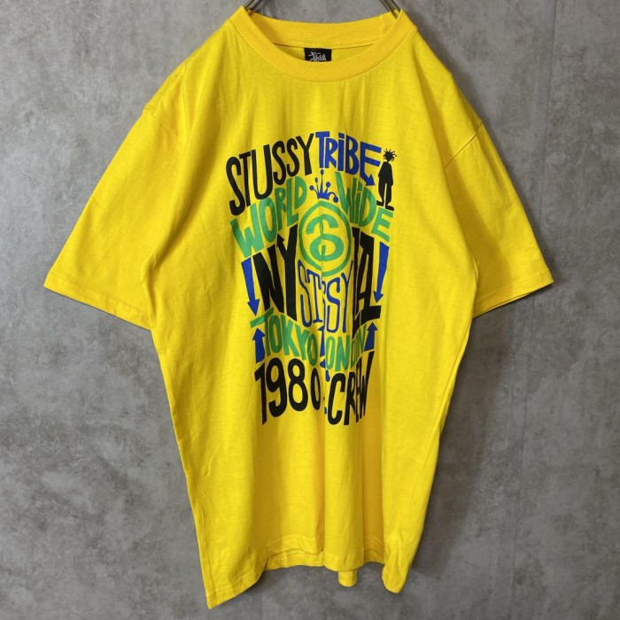 STUSSY sslink shadowman multi logo T-shirt size L 配送A ステューシー　マルチロゴ　シャドウマン　黄色　sk8 | Vintage.City 빈티지숍, 빈티지 코디 정보