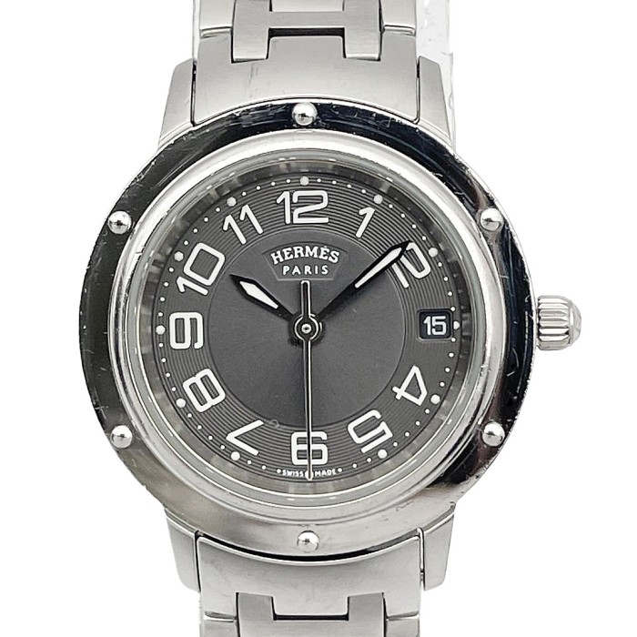 HERMES エルメス レディース腕時計 クリッパー QZ デイト SS シルバー グレー文字盤 CP1.210 | Vintage.City 古着屋、古着コーデ情報を発信