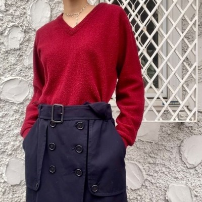 wine red V-neck knit 【Japan】 | Vintage.City 古着屋、古着コーデ情報を発信