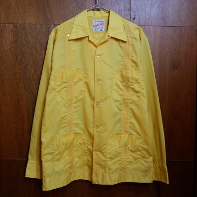 70-80s GUAYABERAS CAN-CUN ロングスリーブキューバシャツ　イエロー | Vintage.City 古着屋、古着コーデ情報を発信