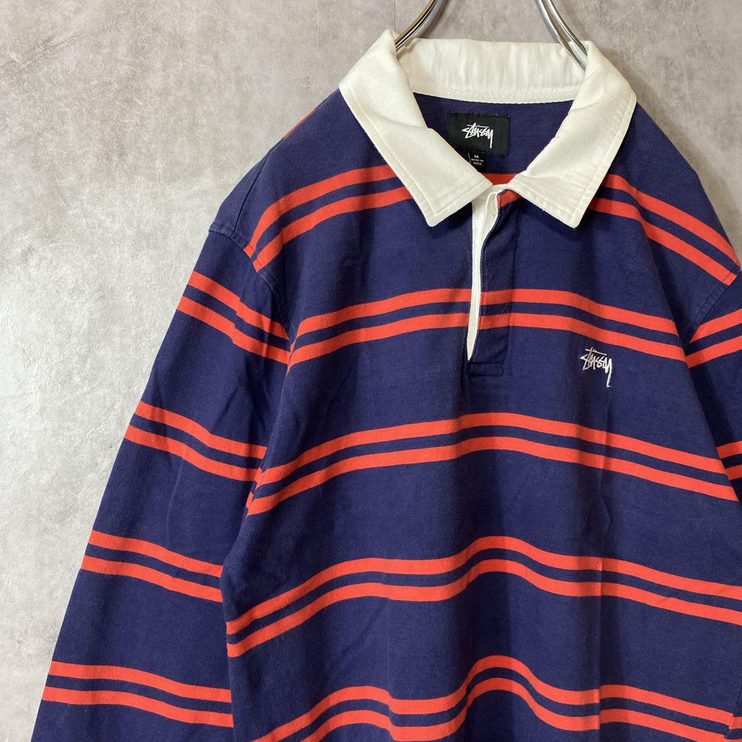 STUSSY border rugby polo size M 配送A ステューシー ボーダー 