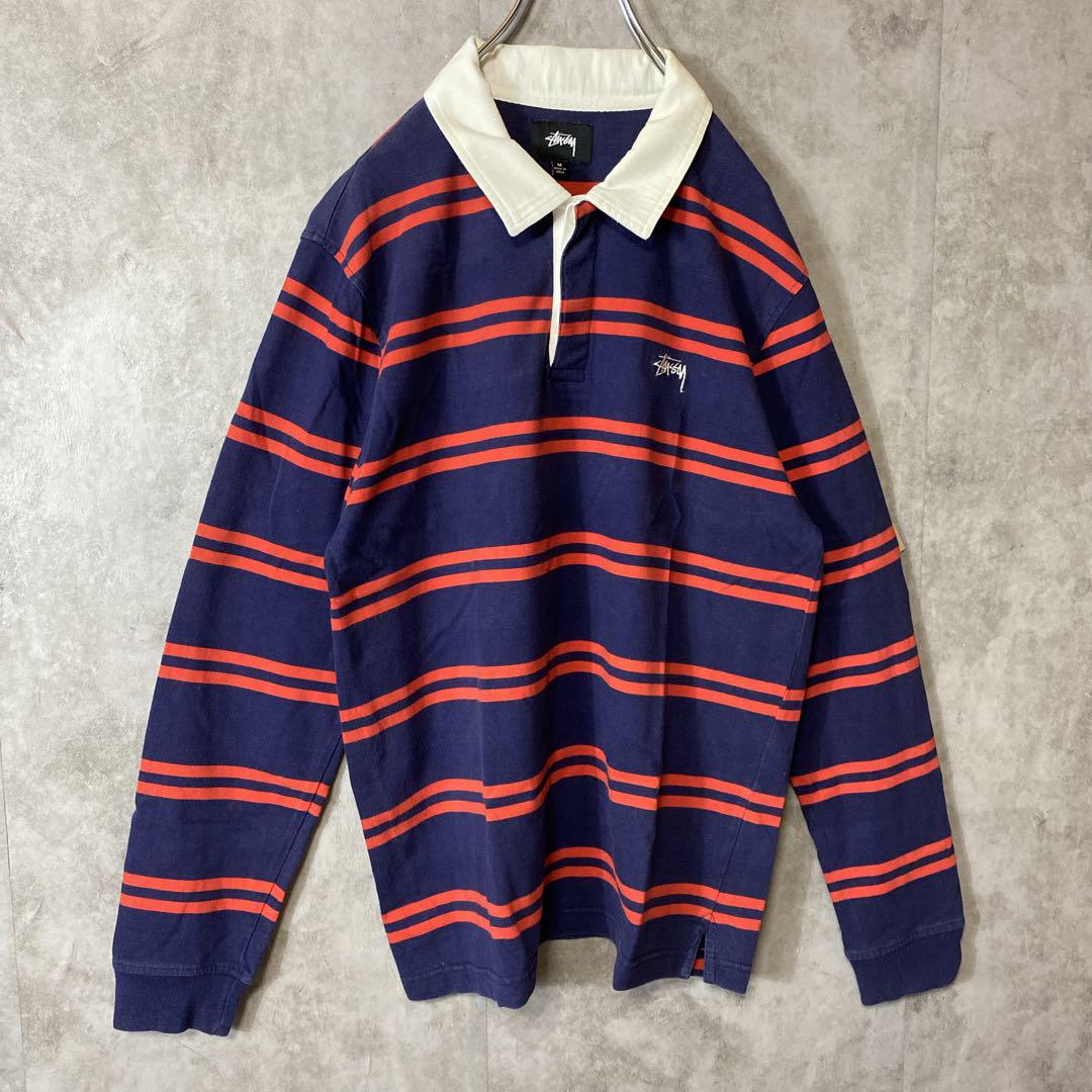 STUSSY border rugby polo size M 配送A ステューシー ボーダー