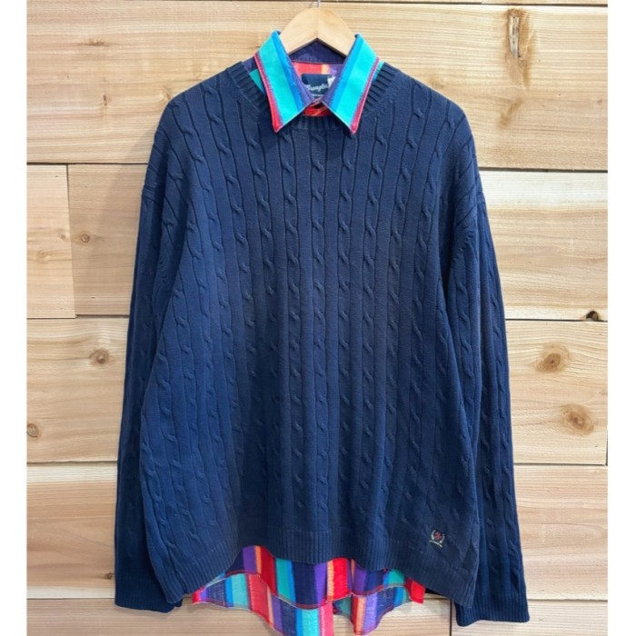 2点セットコーデ Wrangler ウエスタンシャツ TOMMY HILFIGER トミーヒルフィガー ケーブルニット セーター vintage code knit sweater design shirt | Vintage.City 빈티지숍, 빈티지 코디 정보