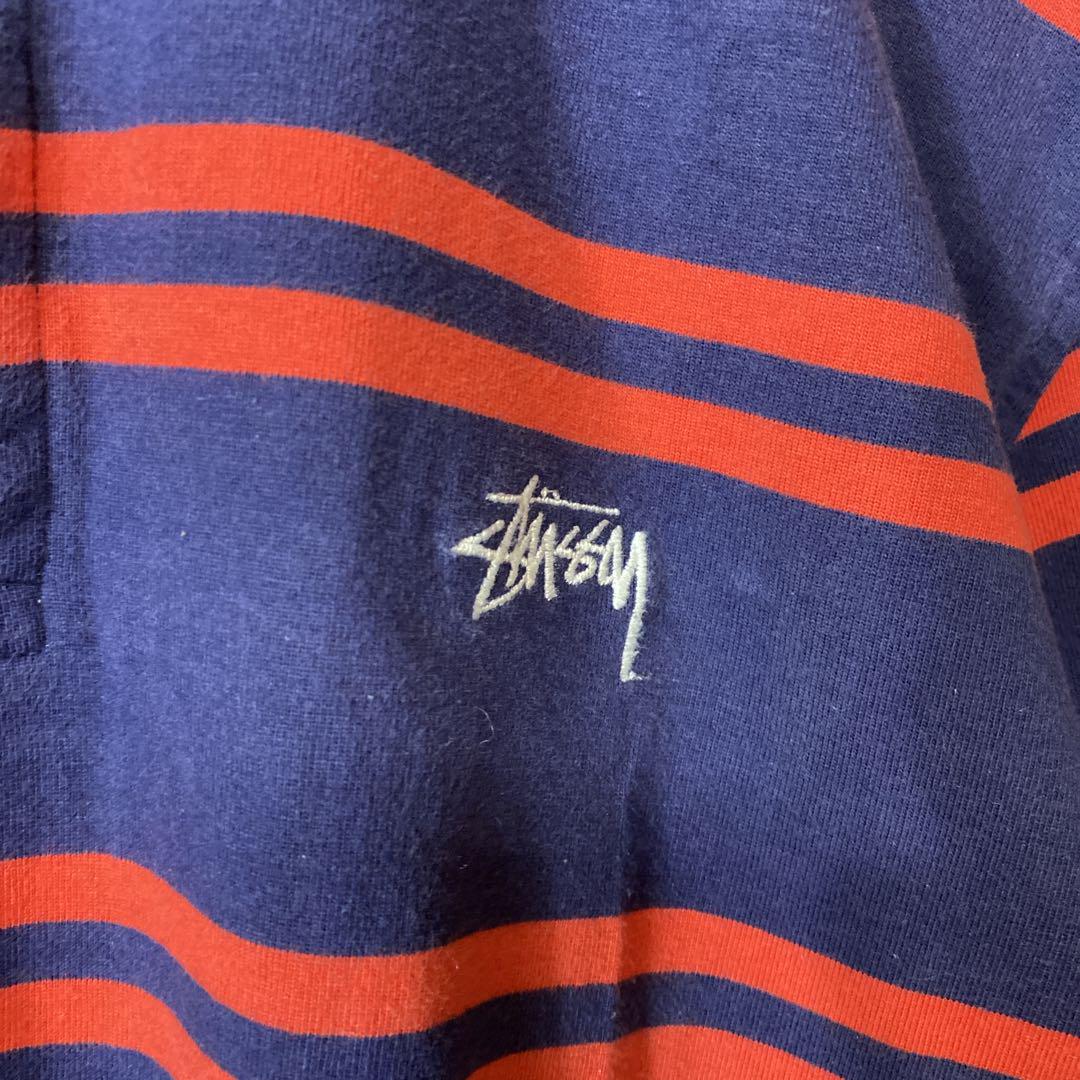 STUSSY border rugby polo size M 配送A ステューシー ボーダー