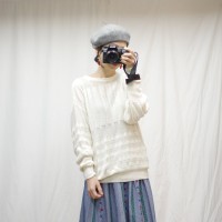 オフホワイトの透かし編みコットンニットセーター | Vintage.City 古着屋、古着コーデ情報を発信
