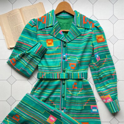 colorful geometric pattern dress〈レトロ古着 カラフル 幾何学模様 ワンピース〉 | Vintage.City 빈티지숍, 빈티지 코디 정보