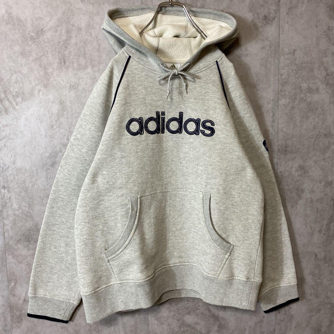 adidas center logo hoodie size L 配送A アディダス センター