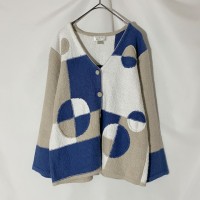 Geometric Design Short Length Cotton Knit Cardigan | Vintage.City 古着屋、古着コーデ情報を発信