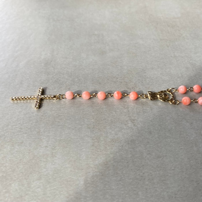 Used Maria cross pink stone rosario necklace ユーズド 聖母マリア クロス ピンク ストーン ロザリオ ネックレス | Vintage.City 빈티지숍, 빈티지 코디 정보