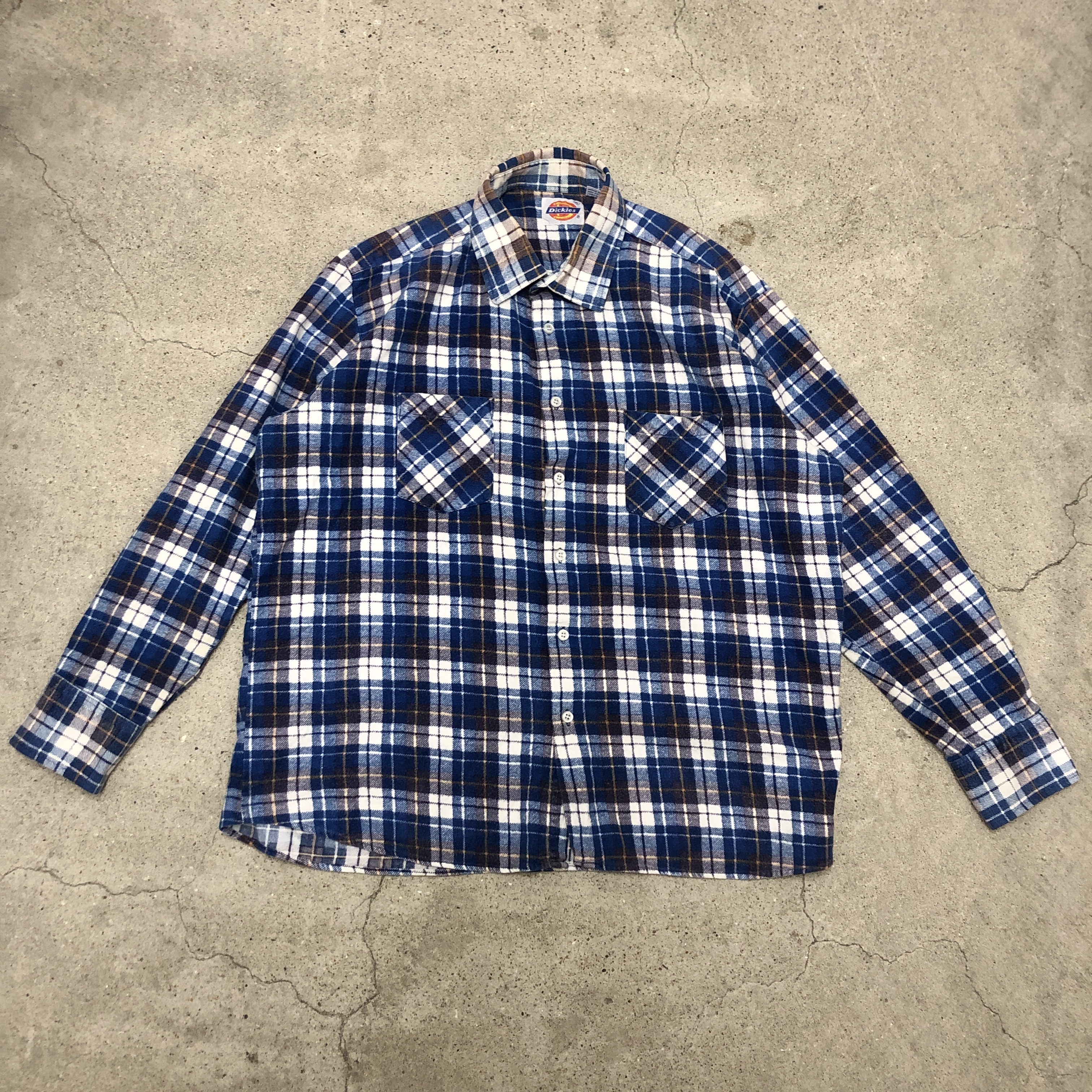 80s Dickies/Flannel Shirt/白タグ/XL/チェック柄ネルシャツ/長袖