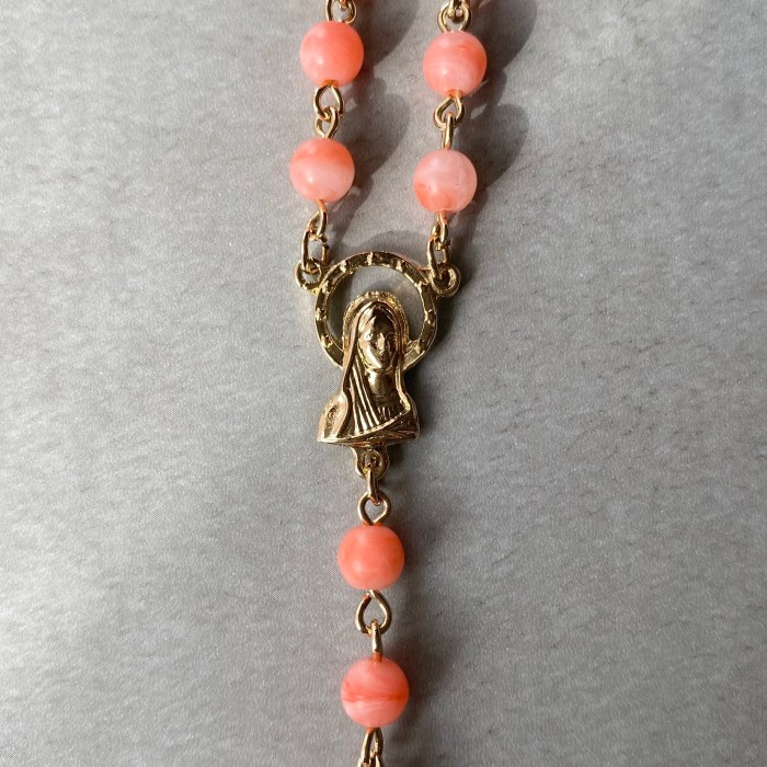 Used Maria cross pink stone rosario necklace ユーズド 聖母マリア クロス ピンク ストーン ロザリオ ネックレス | Vintage.City 古着屋、古着コーデ情報を発信