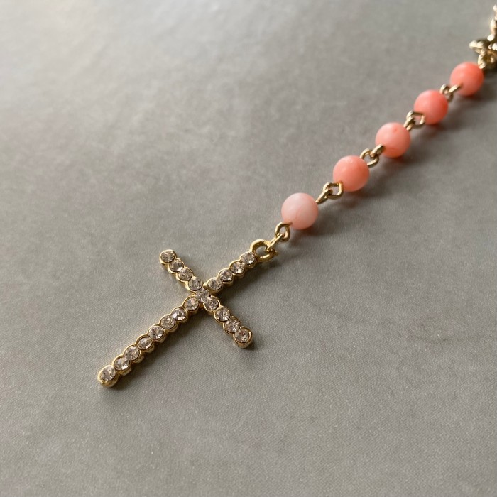 Used Maria cross pink stone rosario necklace ユーズド 聖母マリア クロス ピンク ストーン ロザリオ ネックレス | Vintage.City Vintage Shops, Vintage Fashion Trends