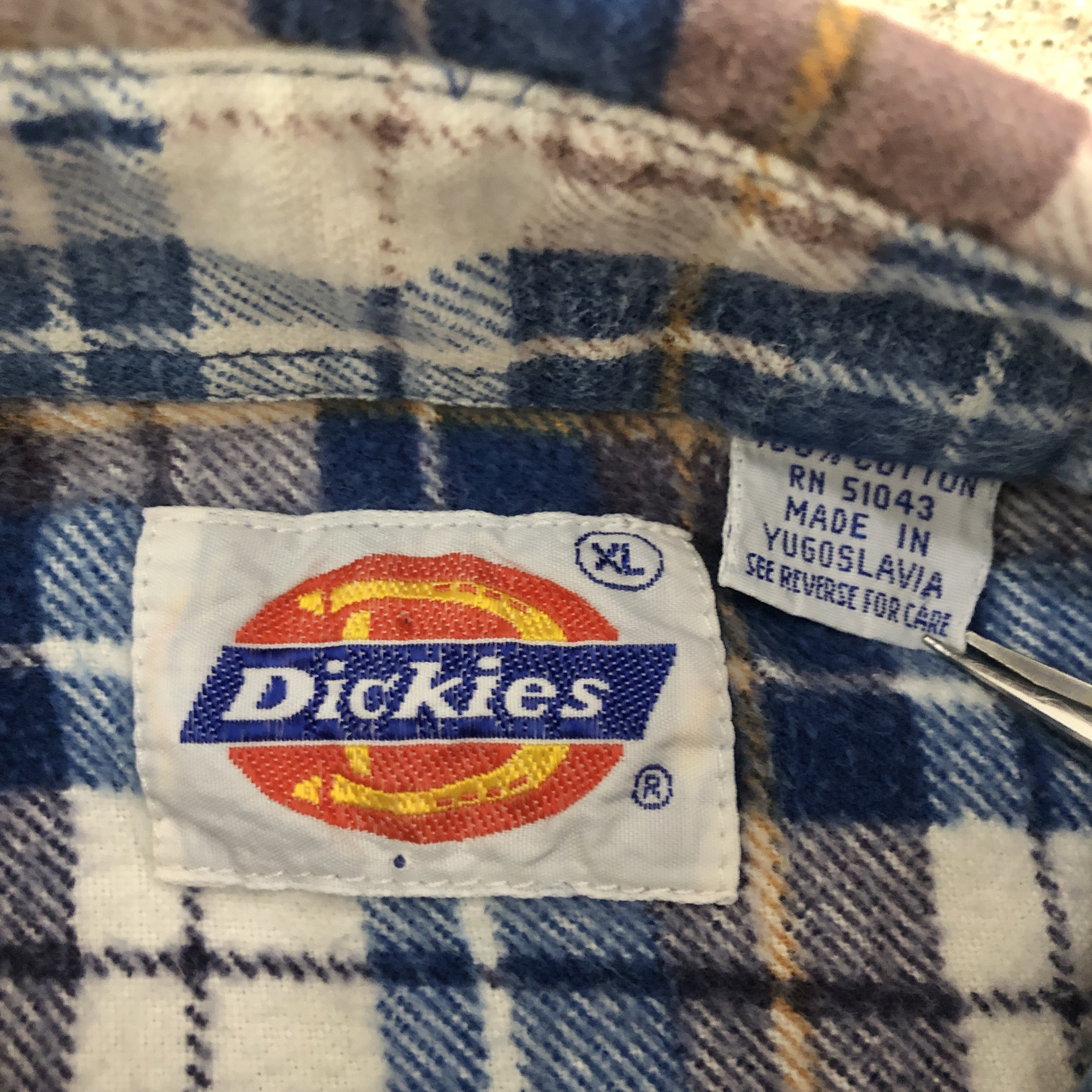 80s Dickies/Flannel Shirt/白タグ/XL/チェック柄ネルシャツ/長袖