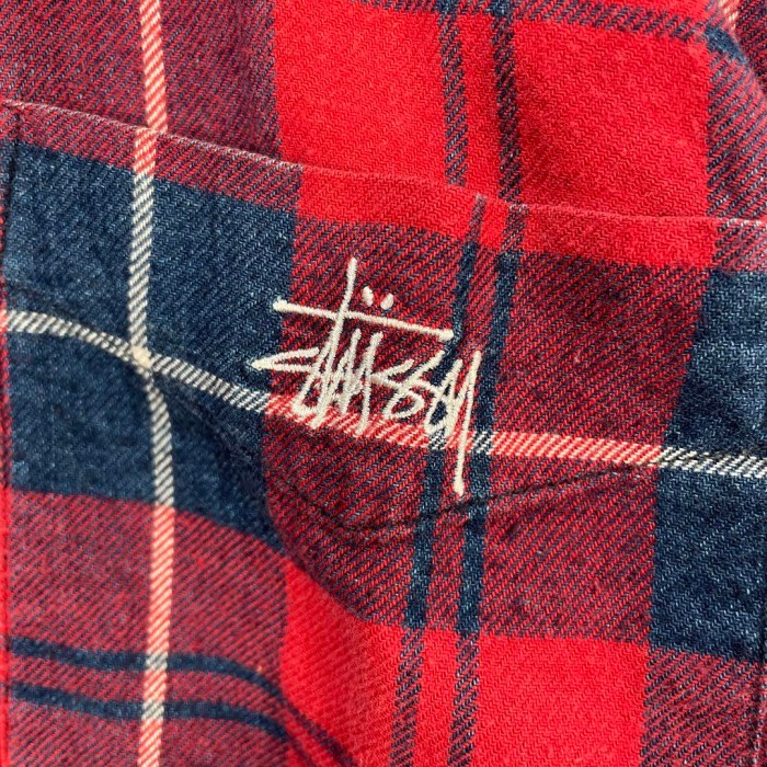 STUSSY flannel check shirt size M 配送C　ステューシー　フランネルチェックシャツ　刺繍ロゴ | Vintage.City 古着屋、古着コーデ情報を発信