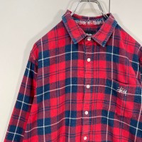 STUSSY flannel check shirt size M 配送C　ステューシー　フランネルチェックシャツ　刺繍ロゴ | Vintage.City 빈티지숍, 빈티지 코디 정보