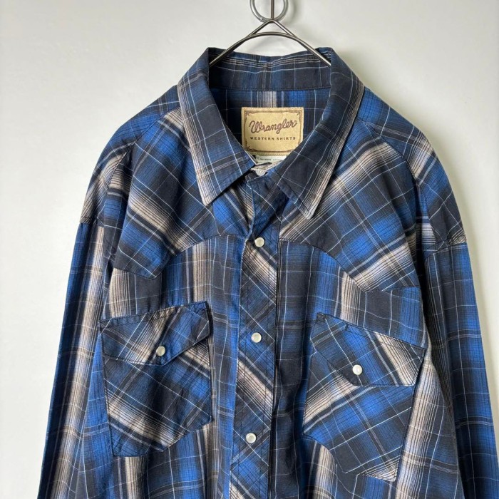 USA古着 Wrangler オンブレチェック ウエスタンシャツ XL ブルー | Vintage.City 빈티지숍, 빈티지 코디 정보
