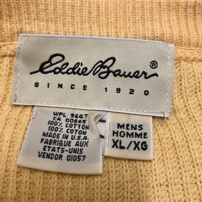 90s Eddie Bauer/Cottom Knit Sweater/USA製/白タグ/XL/コットンニットセーター/イエロー/エディーバウアー/OUTDOOR/アウトドア/古着/ヴィンテージ | Vintage.City 古着屋、古着コーデ情報を発信