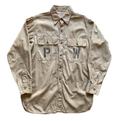 PW 50's Military shirt  prisoner of war                                                                     古着　us古着　ミリタリーシャツ  マチ付きシャツ | Vintage.City 古着屋、古着コーデ情報を発信